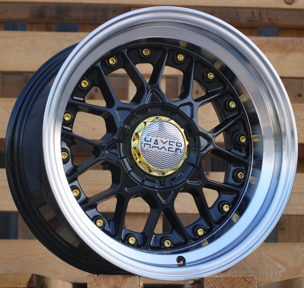 Diski R16 8x100/114 J8 ET15 HAXER A8078 Black +Polished Lip (Rear+Front)