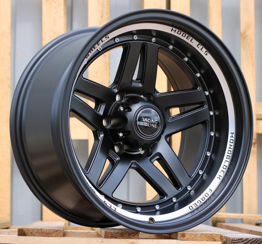 Diski R15 6x139.7 J10 ETM44 RACINGLINE BK936 4X4 Black Half Matt +Polished Lip